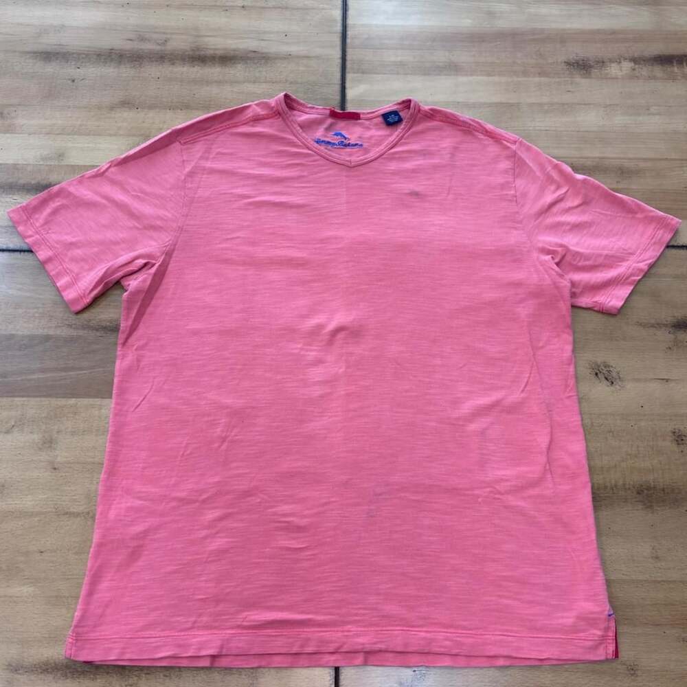 Tommy Bahama Coral Pink Pima Cotton V-Neck Tee Shirt